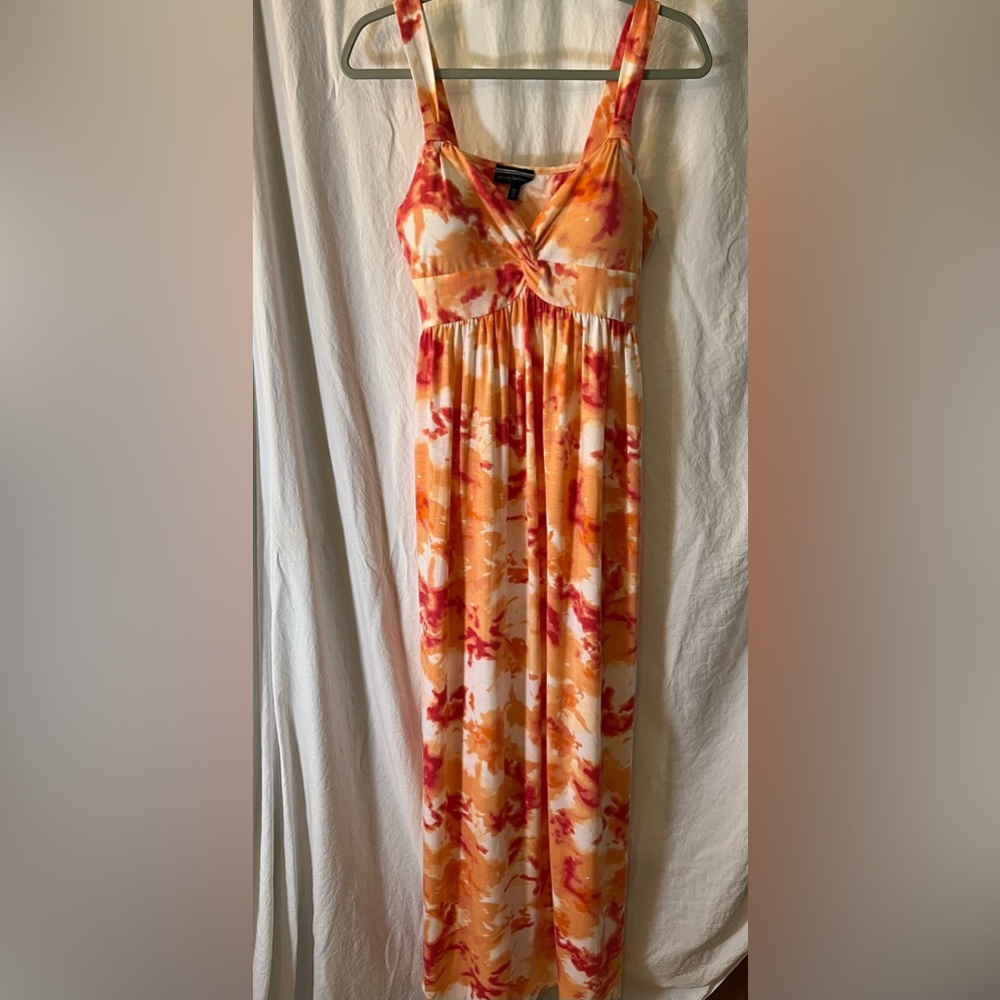 Allison/Brittany Vibrant Orange and Red Maxi Dress. Slightly padded breast area.